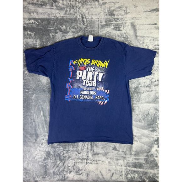 Chris Brown 2017 The Party‎ Tour Concert Tee XL Delta Blue Graphic Hip Hop - Picture 1 of 13